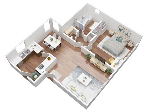 Floor plan for 1 bed, 1 bath, 840 sqft